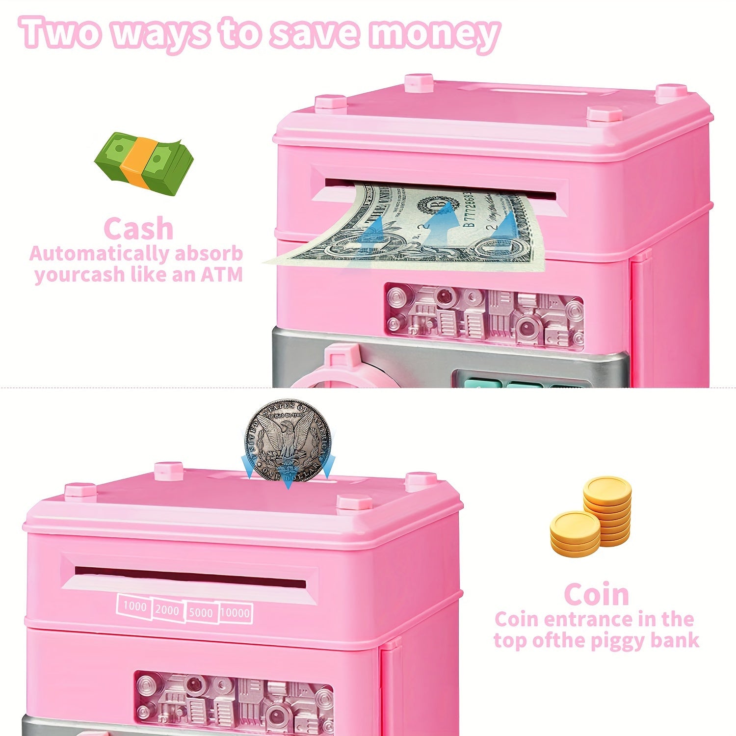 Password Piggy Bank with Combination Lock for Kids – Locking Money Bank for Boys & Girls – Cute Savings Box for Room Decor Wall or Tabletop – Birthday & Holiday Gift Ages 5+