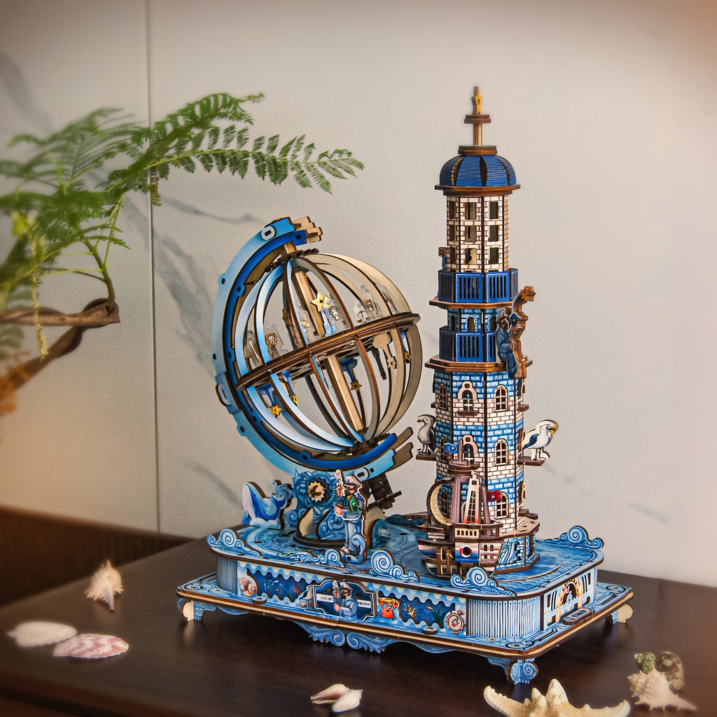 3D Wooden Globe Puzzle with Music Box – Rotating Earth Model Kit, STEM Educational Toy & Home Desk Decoration, Birthday Gift for Kids Adults