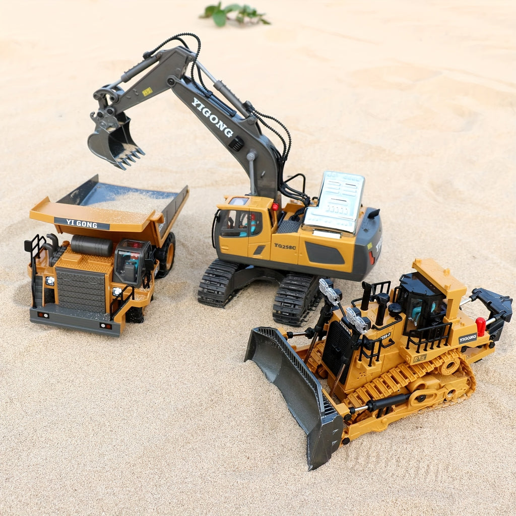 RC Construction Vehicle Set Excavator Dump Truck Bulldozer Loader 2.4GHz 12CH Alloy Plastic Kids Boys Ages 6+ Birthday Christmas Gift 2-in-1 3-in-1 4-in-1
