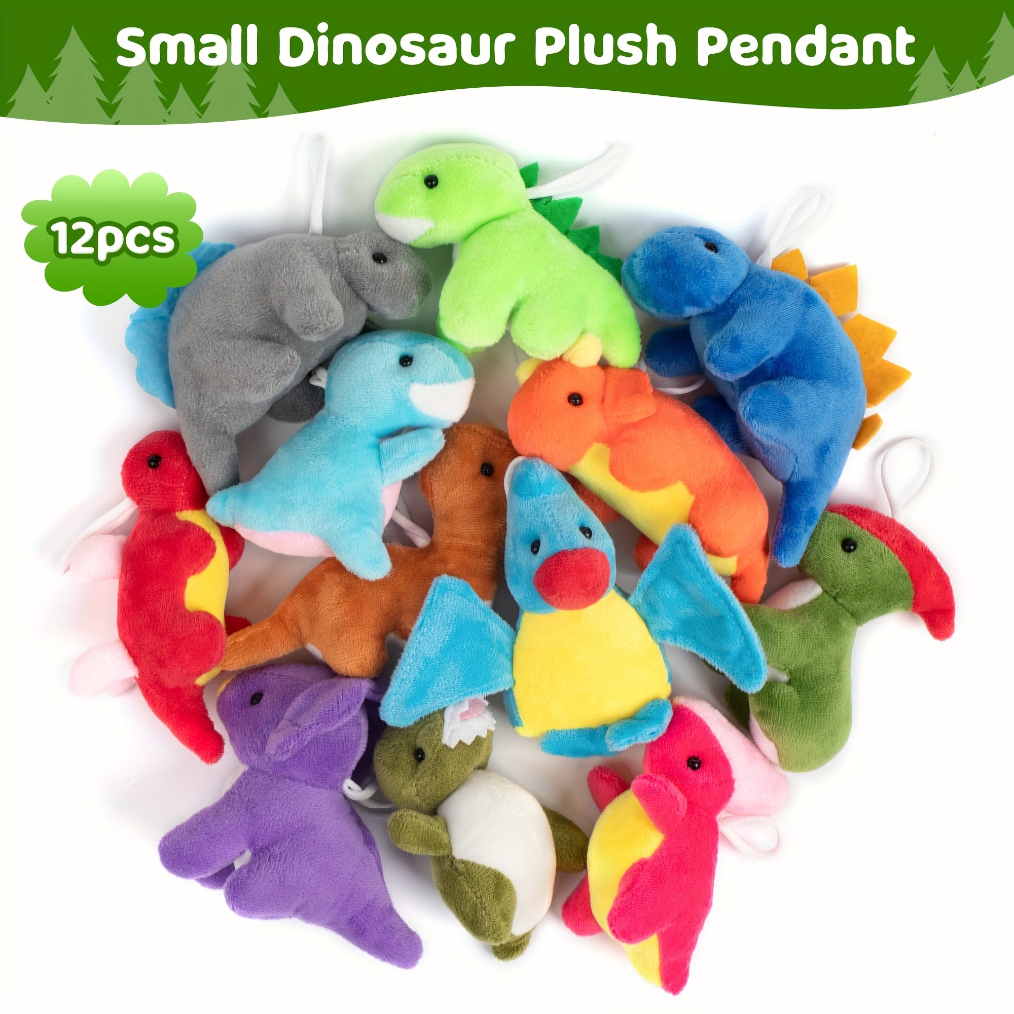 Mini Dinosaur Plush Toys 12 Pack – Soft Stuffed Dino Figures Bulk Party Favors for Kids, Goodie Bag Stuffers, Keychains, Carnival Prizes Boys Girls