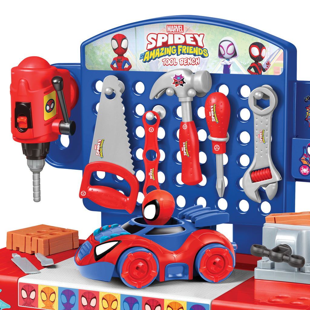 Spidey and His Amazing Friends Tool Bench Playset 55 Pieces with Take Apart Car Superhero Toy for Kids Toddlers Boys Birthday Christmas Gift