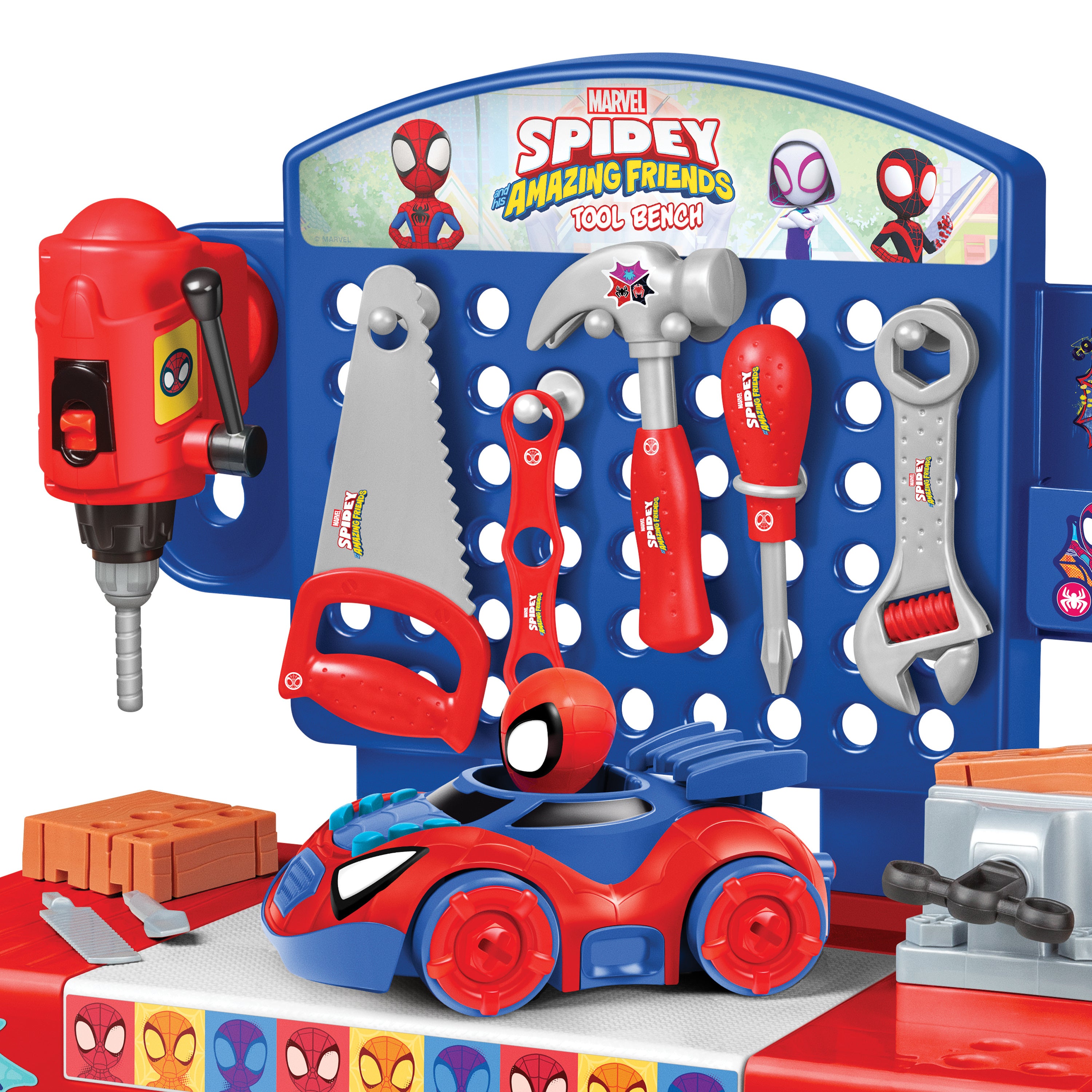 Spidey and His Amazing Friends Tool Bench Playset 55 Pieces with Take Apart Car Superhero Toy for Kids Toddlers Boys Birthday Christmas Gift
