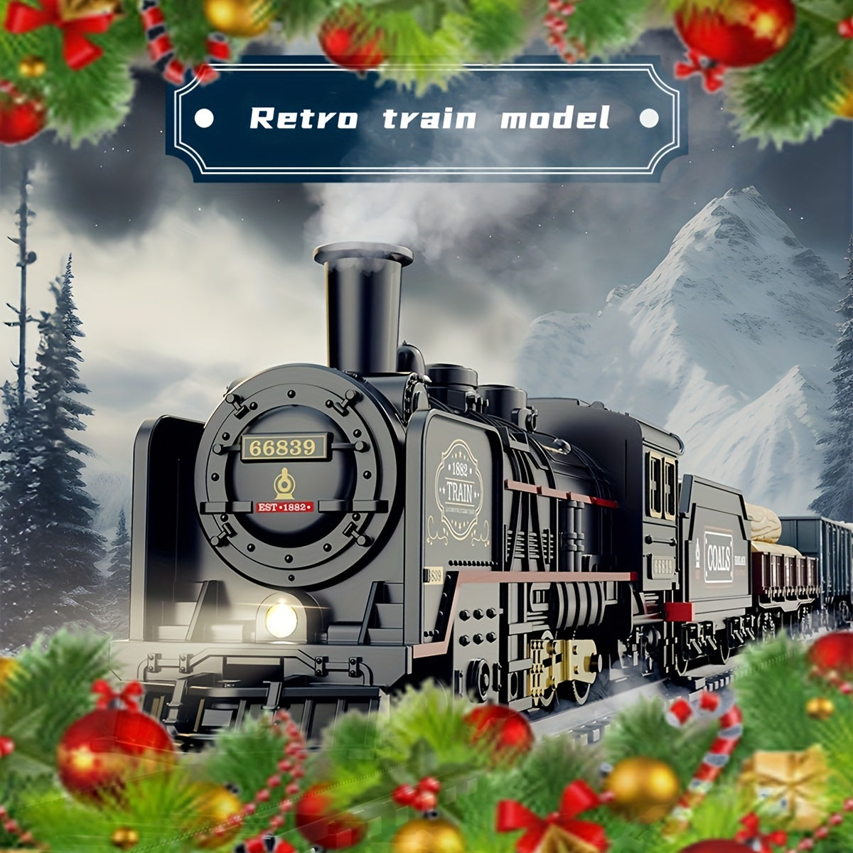 Classic Steam Engine Train Toy Model Set Battery Powered Locomotive - Nostalgic Display Toy for Kids & Train Enthusiasts, Birthday Christmas Holiday Gift