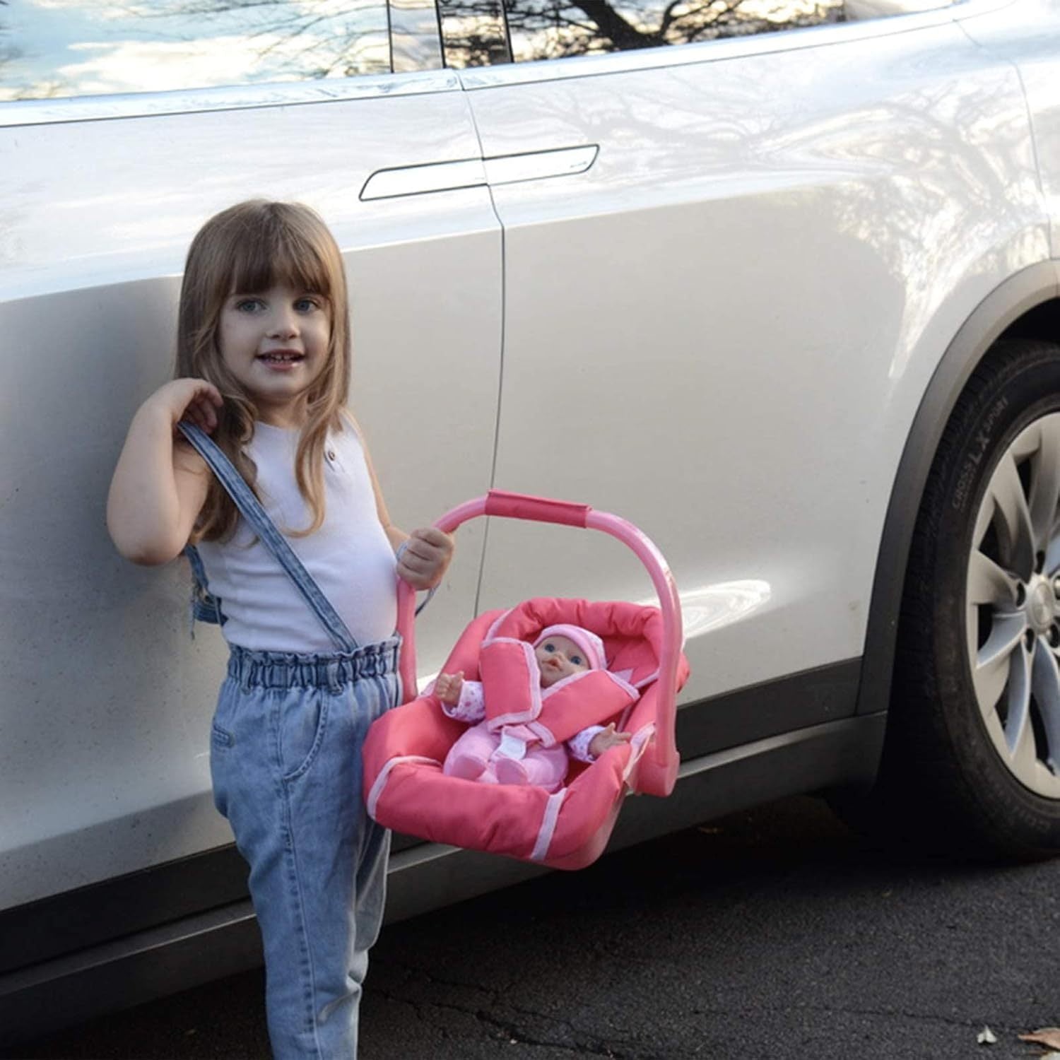 Unicorn Baby Doll Car Seat for 18 Inch Dolls – Pink Unicorn Doll Carrier & Travel Accessory, Safety-Tested Lead-Free Role Play Toy, Birthday & Christmas Gift for Girls Ages 3+