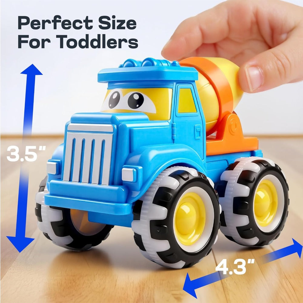Monster Truck Toys for Toddlers 3 Pack with LED Light Up Wheels – Friction Powered Construction Cars Bulldozer Dump Truck Concrete Mixer