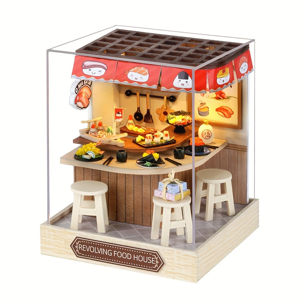 DIY Wooden Dollhouse Kit with Dust Cover – Handmade Miniature Puzzle Tiny House with Furniture for Teens Adults Christmas Birthday Gift