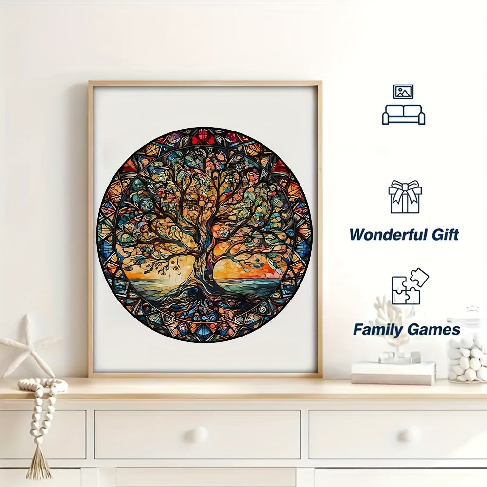 501-Piece Wooden Jigsaw Puzzle - Tree of Life with Animals & Aliens, Wooden Box Brain Teaser Game, Room Decoration & Educational Gift for Christmas Halloween Birthday