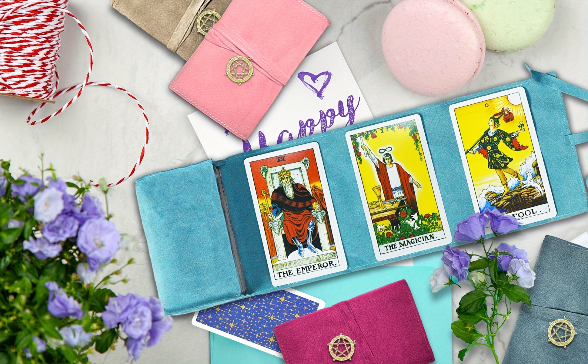 Velvet Tarot Card Storage Bag Set of 5 with Retro Pendant – Drawstring Pouch for Tarot Cards, Crystals, Runes & Oracle Decks, Spiritual Witchcraft Gift for Readers & Collectors