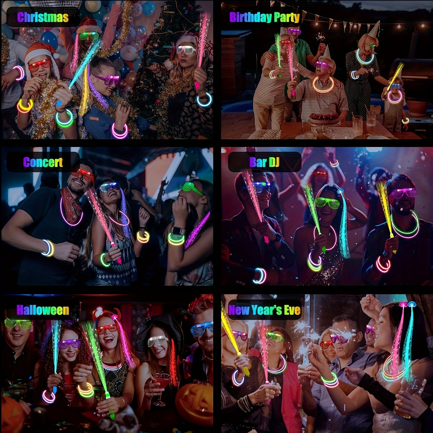 Glow in the Dark Party Supplies 248pcs – LED Glasses, Glow Sticks, LED Hair Clips & Fiber Optic Sticks for Birthday, New Year, Neon Party Favors