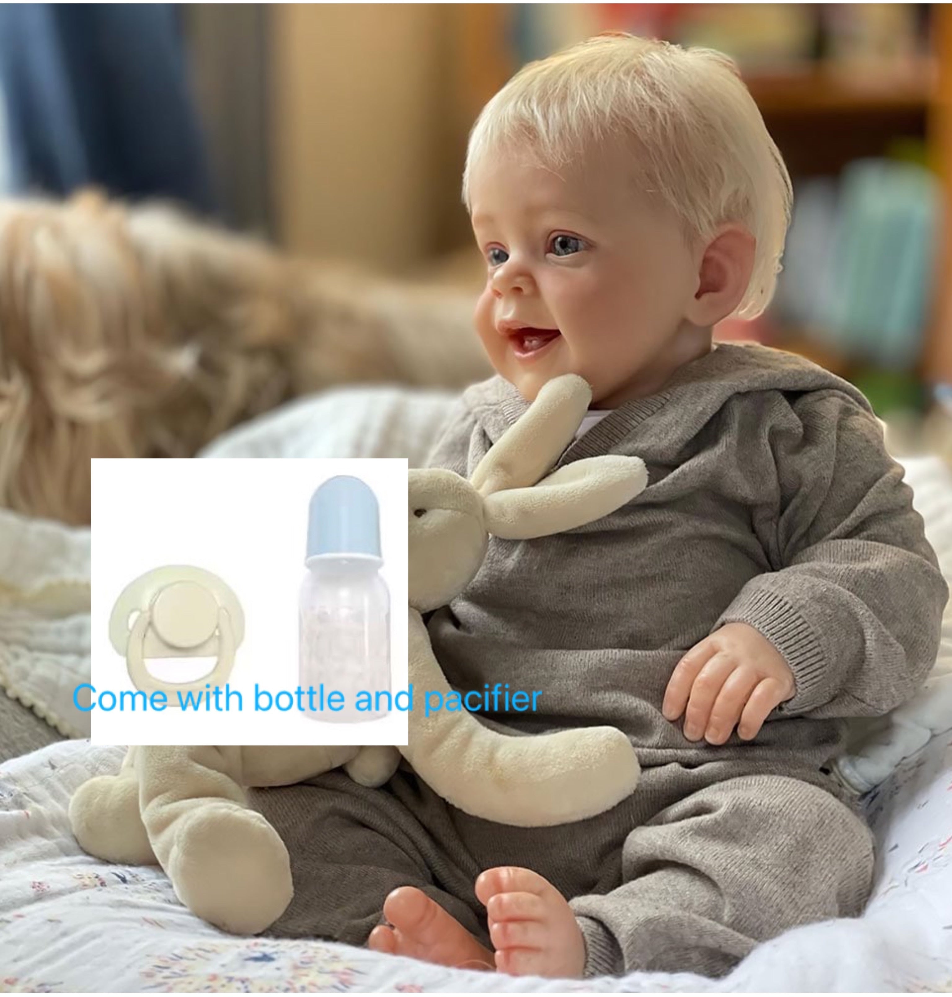 24 Inch Hand-Rooted Hair Reborn Baby Doll Soft Cloth Body – Awake Lifelike Newborn, Fits 3-6M Clothes, 3.5 lbs, Pacifier, Bottle & Birth Certificate in Gift Box, 60cm Gift for Girls
