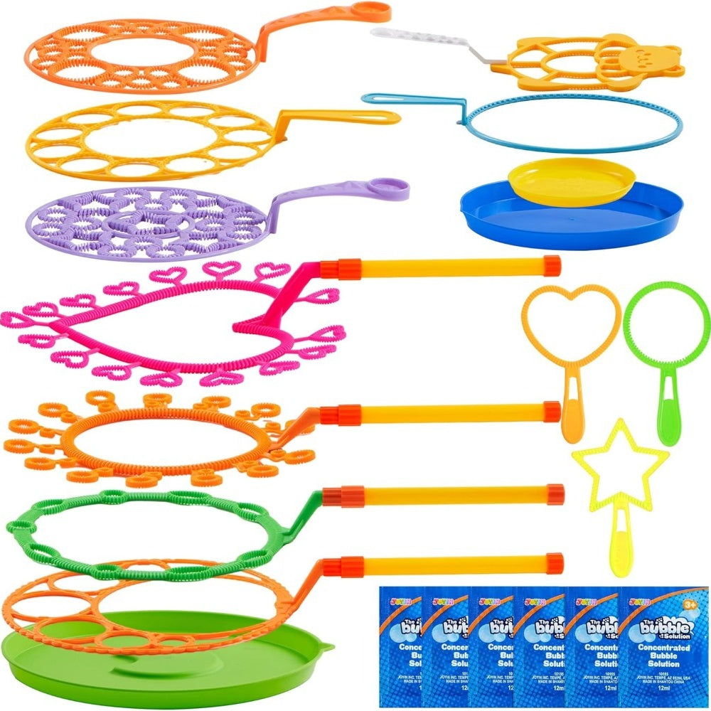 Bubble Wands Set Bulk Pack 30 Pcs - Giant Bubble Blowing Kit for Kids & Adults, Color-Coded Wands with Tray, Non-Toxic, No-Mix Solution-Free