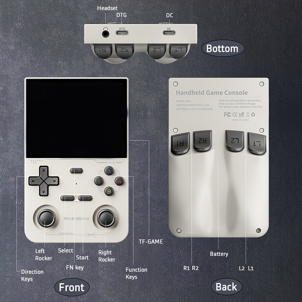 Open Source Portable Handheld Game Console 3.5-Inch IPS Screen 64GB TF Card Pre-Installed Emulator Ultra Long Battery OTG Retro Gaming Gift