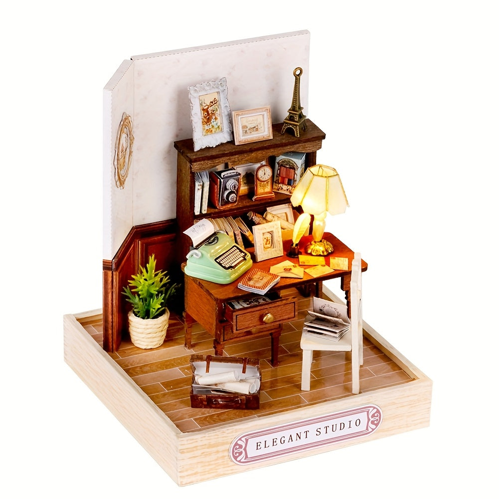 Miniature Dollhouse Kit with Dust Cover – Realistic Mini Doll House Display 4 Styles No Glue Needed for Doll Collectors Teens Adults Ages 14+ Christmas Birthday Gift