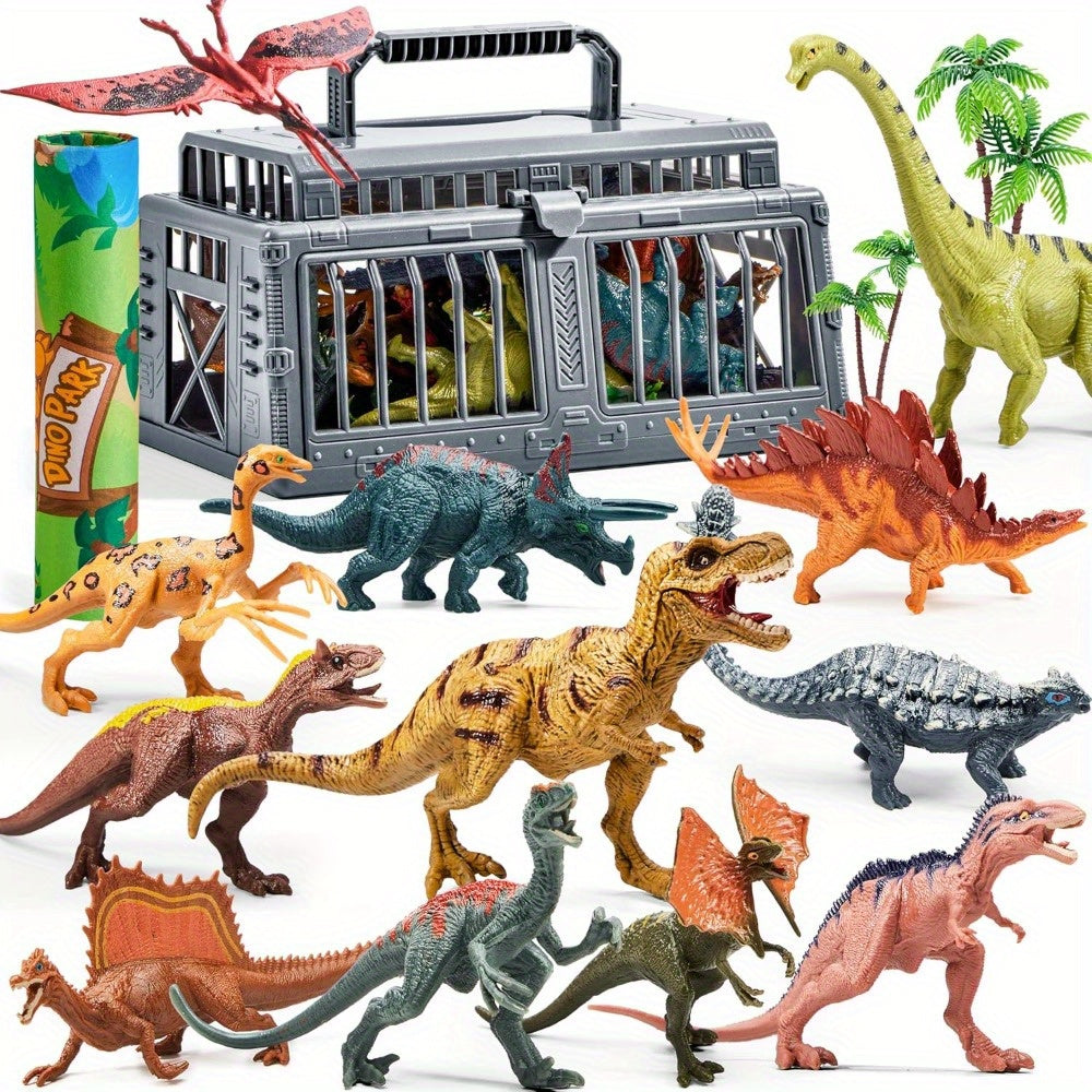 Dinosaur Toys for Kids 19pcs Playset – Realistic Figures with Activity Play Mat & Storage Cage for Boys Girls Ages 3+ Birthday Christmas Gift
