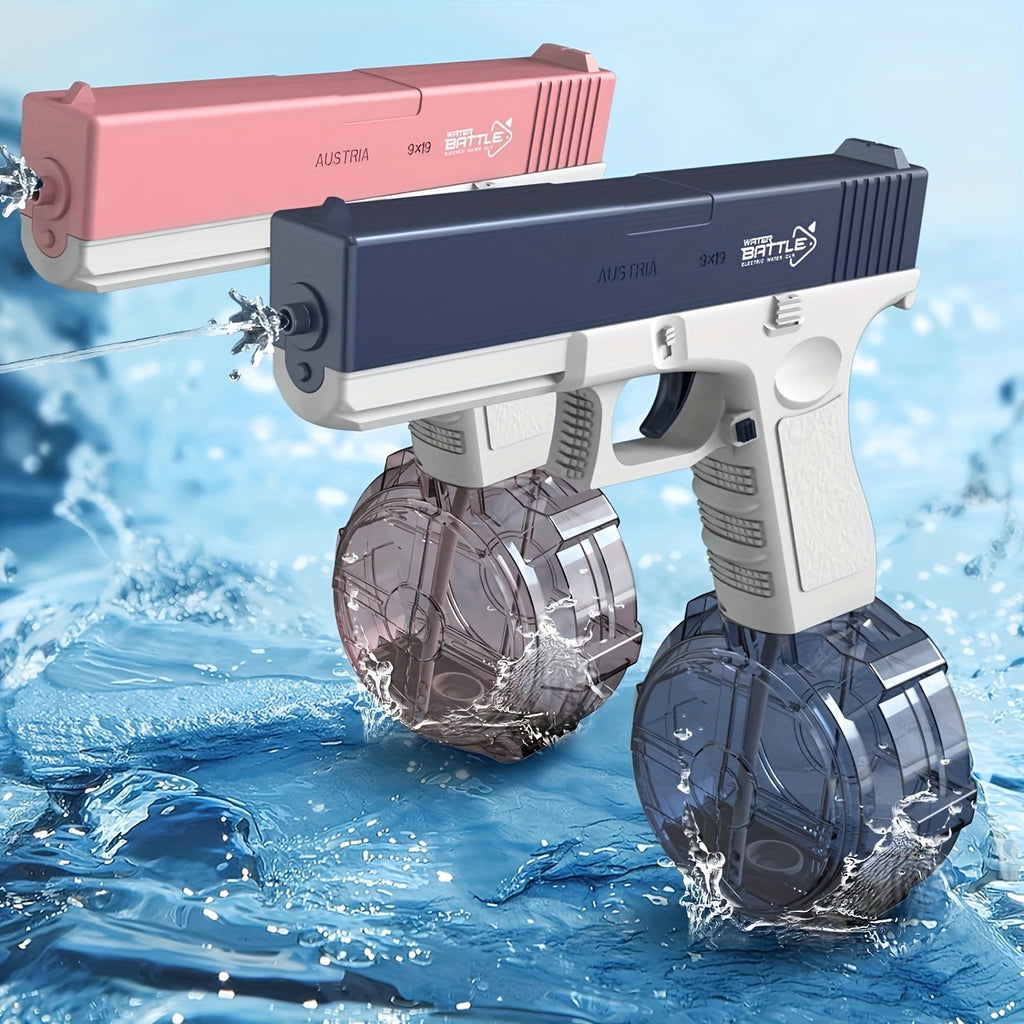 High-Capacity Automatic Water Gun Dual Magazine Long Range Soaker Blaster Ergonomic Grip Kids Summer Pool Outdoor Toy for Boys Girls Birthday Gift Pink Blue