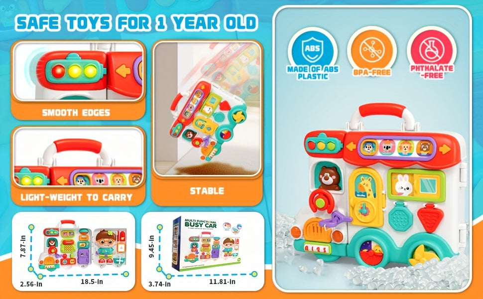 54-in-1 Busy Board Car Toy for Toddlers 18 Months+ – Fine Motor Skills Learning Activity Board, Educational Montessori Toy for Baby Boys Girls, Birthday Gift