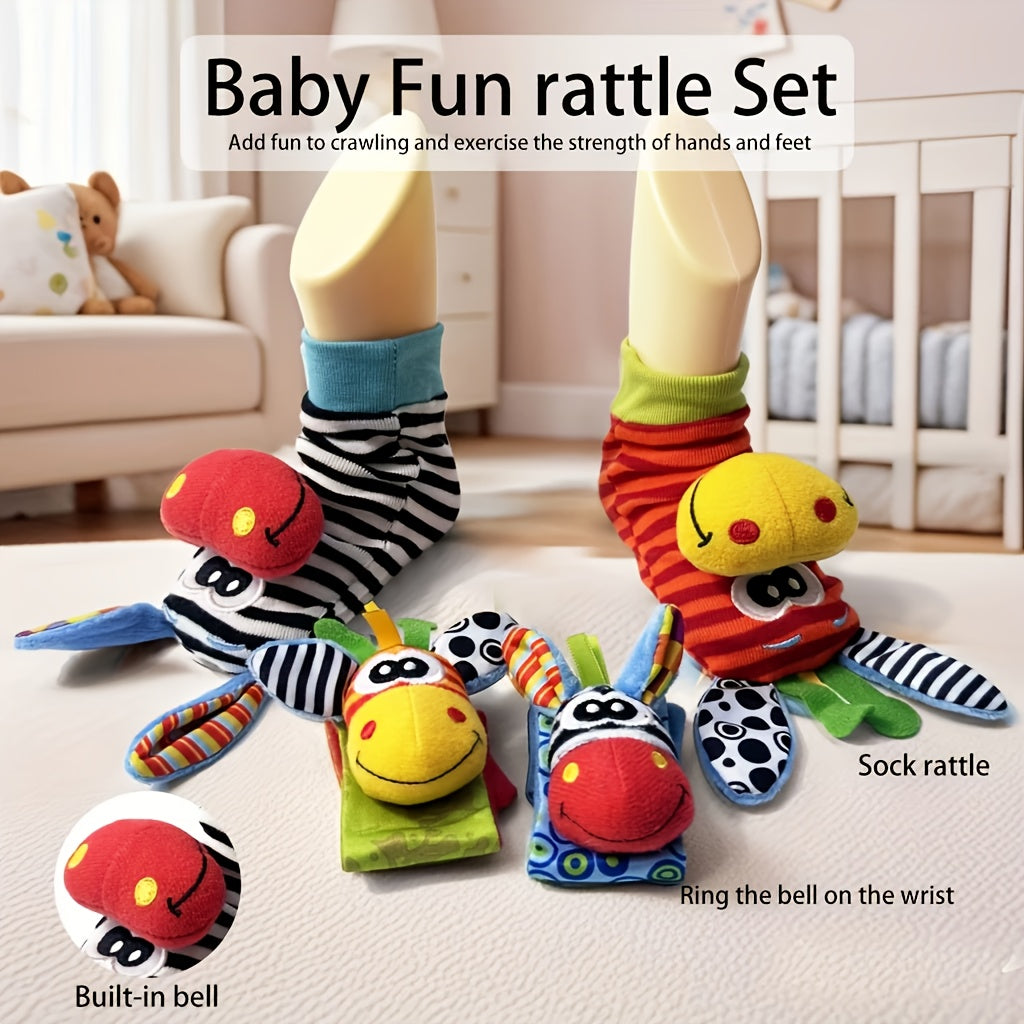 Baby Wrist Bell Rattle Socks - Newborn Cartoon Animal Wrist Rattles & Socks Set, Soft Colorful Sensory Toy for Infants Boys Girls, Baby Shower Birthday Gift