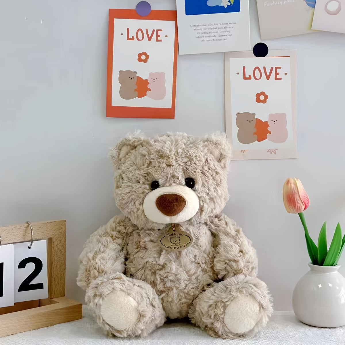 Realistic Teddy Bear Stuffed Animal Plush Toy - Super Soft Cute Huggable Bear Plushie for Room Decor, Birthday Christmas Holiday Gift for Kids Adults Friends Family, Brown & Beige