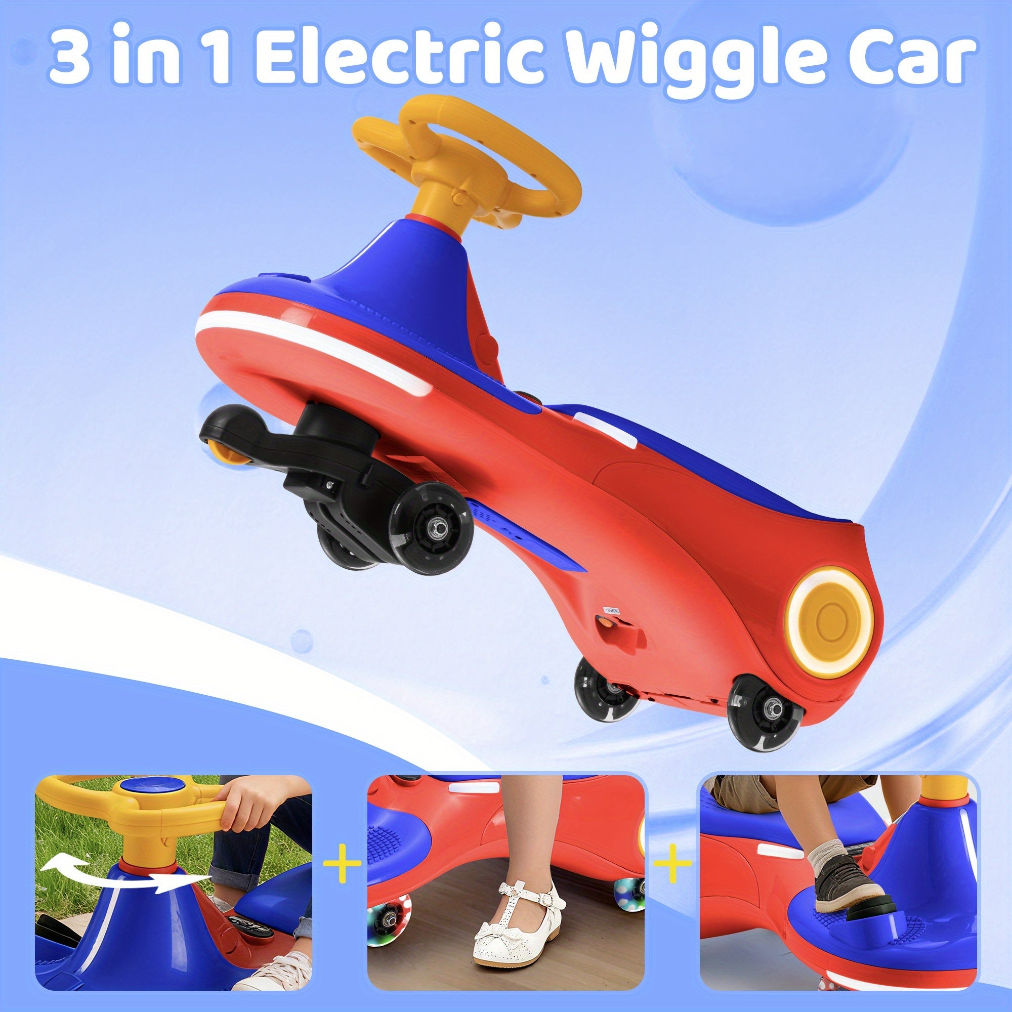 Electric Wiggle Car with Pedal 2-in-1 Rechargeable Swing Car for Kids Ages 3+ - 2 Speed Anti-Rollover Flashing Wheels 140LB Capacity, Indoor Outdoor Ride-On Toy, Birthday Christmas Gift Boys Girls