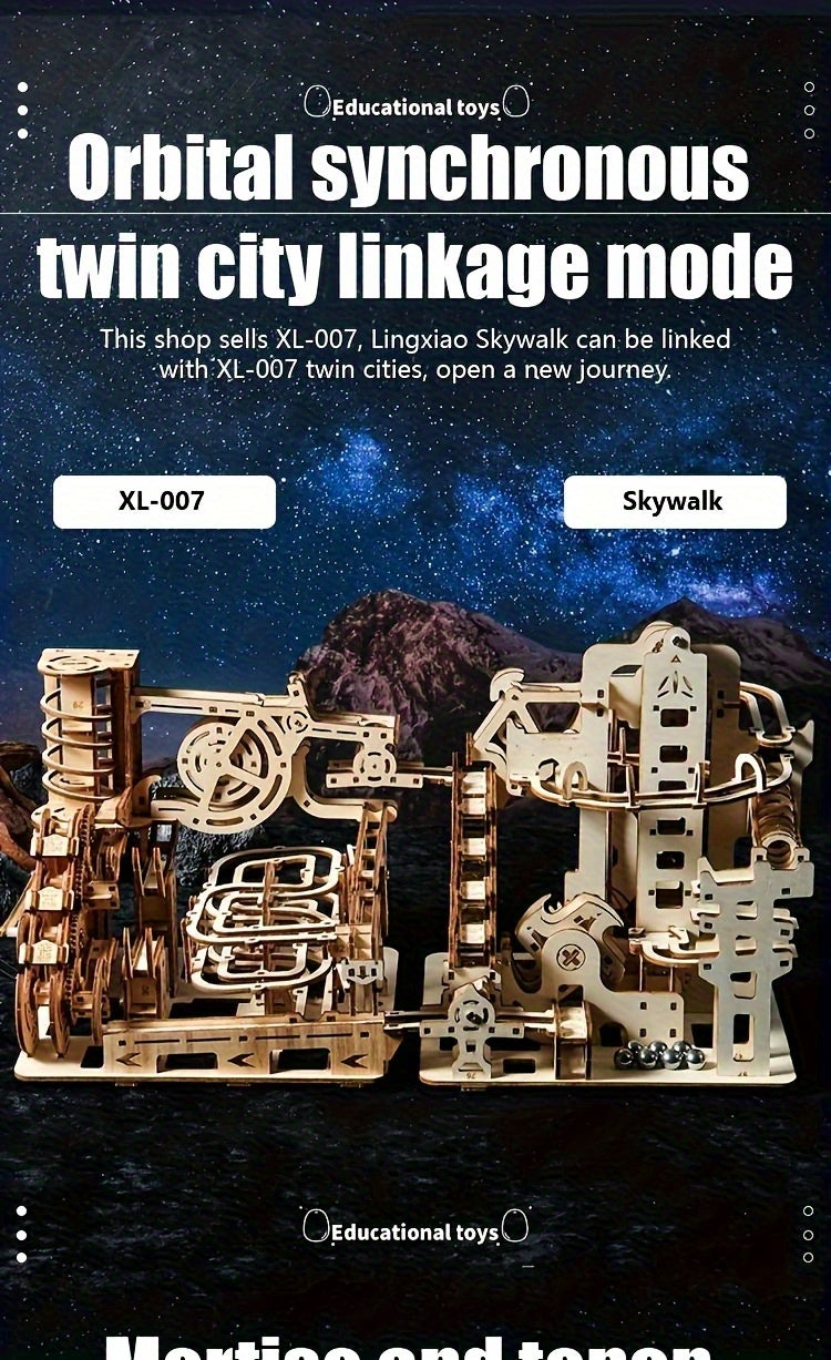 3D Wooden Ball Track Puzzle for Adults STEM Project, High-Difficulty Wood Building Model with 2 Expansion Sets, Home Decoration Holiday Birthday Gift for Men & Women