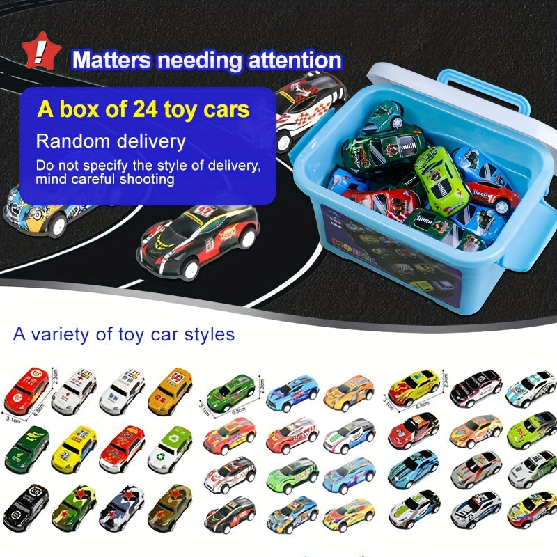 24-Piece Toy Car Set with Storage Box – Colorful Mini Vehicles for Kids Ages 3-12, Birthday & Holiday Gift for Boys & Girls