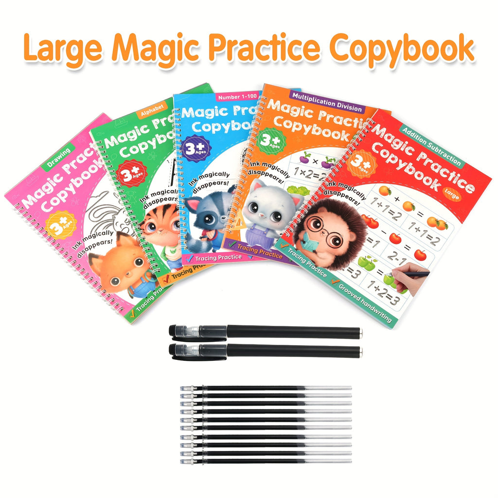 Magic Grooved Handwriting Practice Book for Kids Reusable Tracing Workbook Letters Numbers Drawing Ages 3-8 Kindergarten Preschool Learning Gift