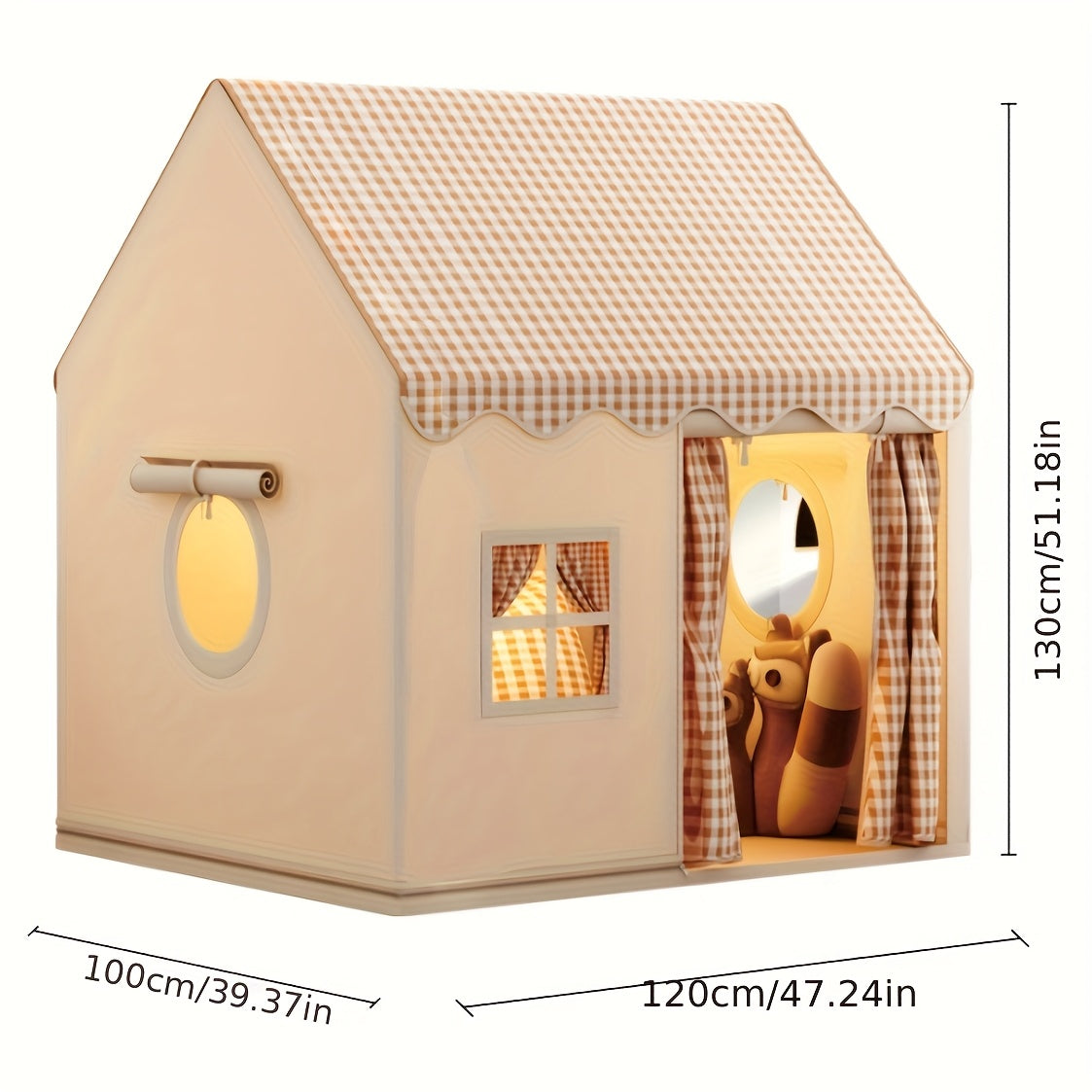 Kids Play Tent Indoor Outdoor, Cabin Style Polyester Playhouse for Boys Girls Ages 3+, Cozy Kids Fort for Role Play Pretend Games Reading Nook Home Decor, Birthday Christmas Holiday Gift (Lights Not Included)