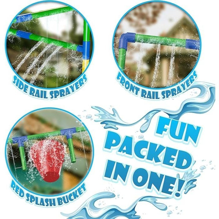 Backyard Waterpark Sprinkler Toy for Kids with Dump Buckets Spinning Splash Wheel Built-In Sprinkler Sturdy Frame Outdoor Summer Water Play Gift for Boys Girls