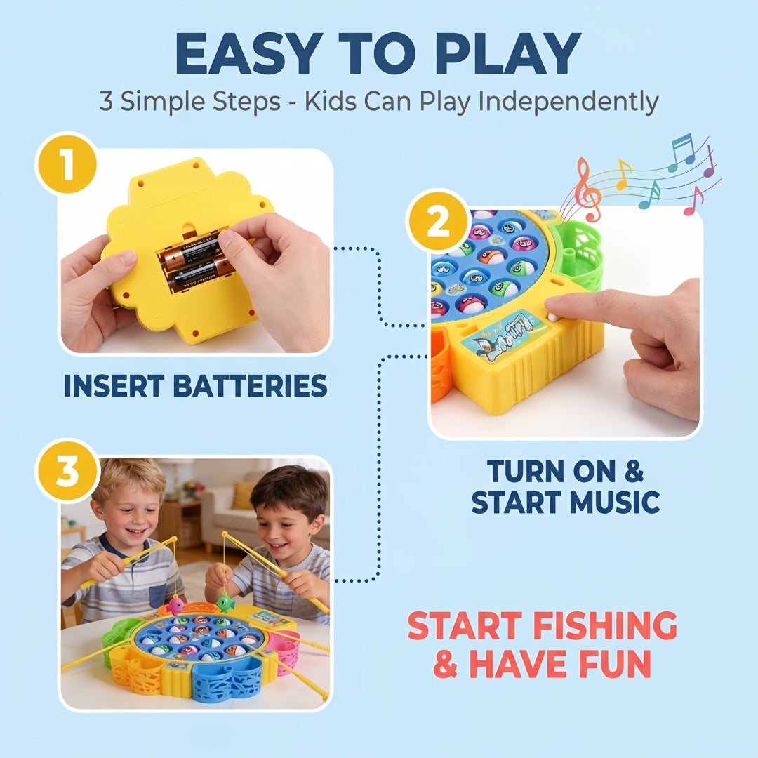 Electric Fishing Game Toy for Kids – Musical Rotating Fishing Board with Colorful Fish, 15/24/45 Fish Sets, Interactive Family Game, Educational Toy for Girls Boys Ages 3+