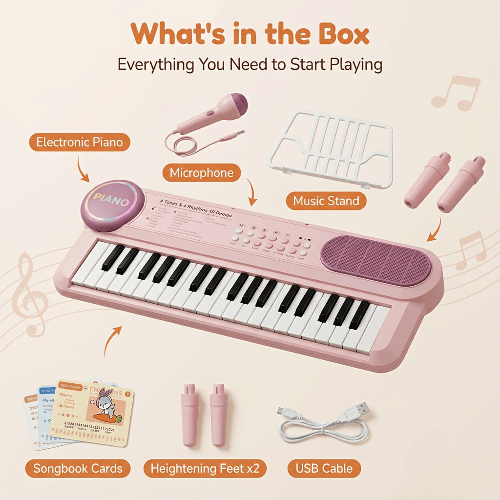 Kids 37-Key Electronic Keyboard Piano with Microphone Multifunctional Educational Music Instrument Toy – Birthday Gift for Boys Girls Toddlers