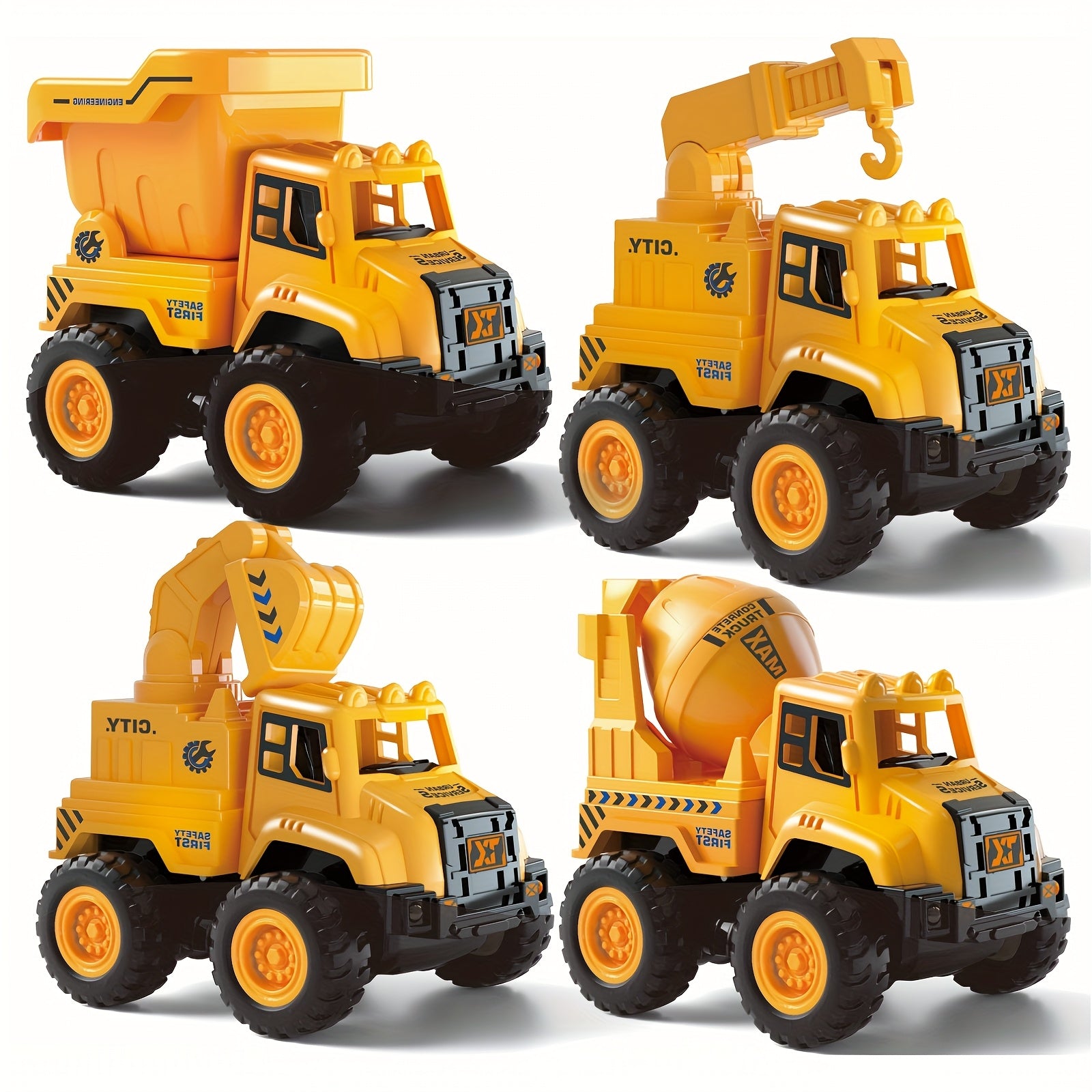 4-Piece STEM Construction Toy Vehicle Kit Excavator Dump Truck Crane Cement Mixer Sandbox Toy for Kids Ages 3+ Hands-On Learning Halloween Christmas Gift
