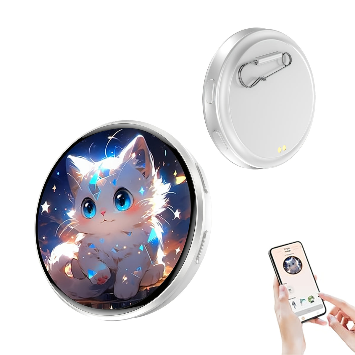Electronic LED Display Badge with Bluetooth 6.0 & Dynamic Touch – 600mAh Anime Digital Brooch for Cosplay, Concerts & Events