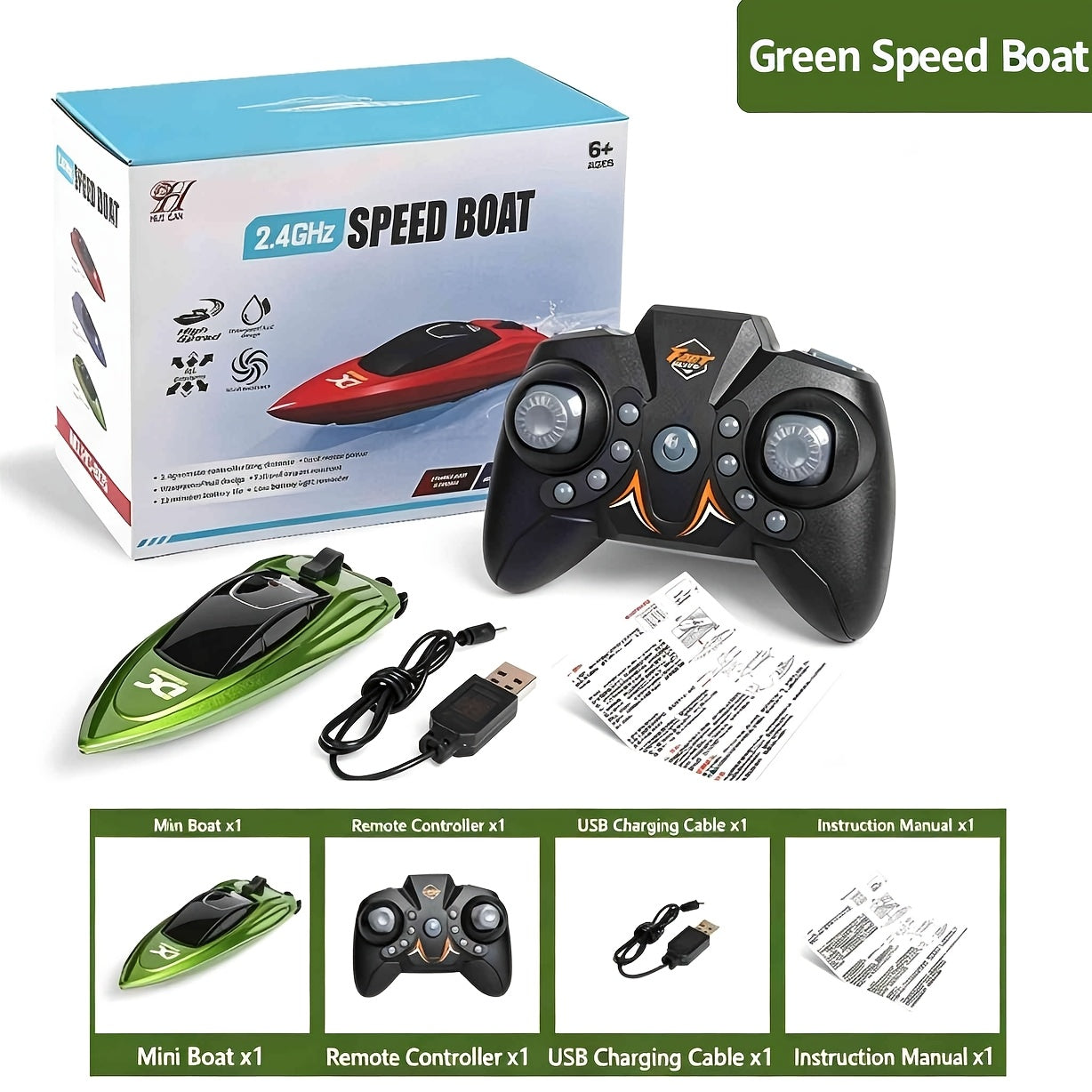 RC Boat Toy 2.4G 4-Channel Mini Remote Control Racing Boat with LED Dynamic Lights Durable Hull – Kids Summer Water Play Gift Boys Girls