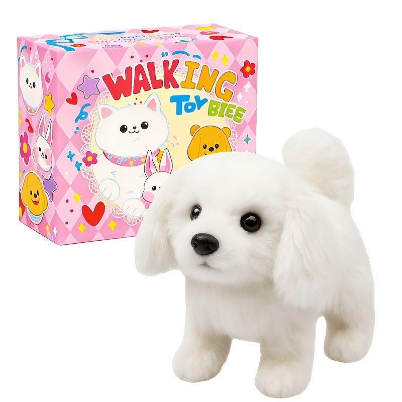 Plush Interactive Puppy Toy – Electronic Walking Barking Dog with Tail Wagging, Leash & Bow, Realistic Pet Toy for Kids, Easter Christmas Birthday Gift for Boys Girls