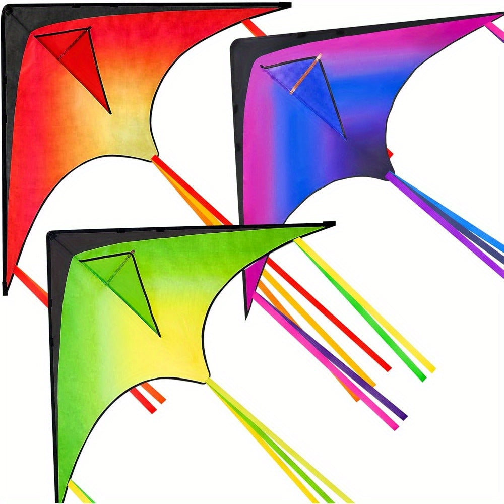 Large Delta Kite 3 Pack for Kids Adults, Easy to Fly Gradient Colorful Kites with 262.5ft String & Flowing Tails, Outdoor Beach Park Toy for Boys Girls Family, Birthday Summer Holiday Gift