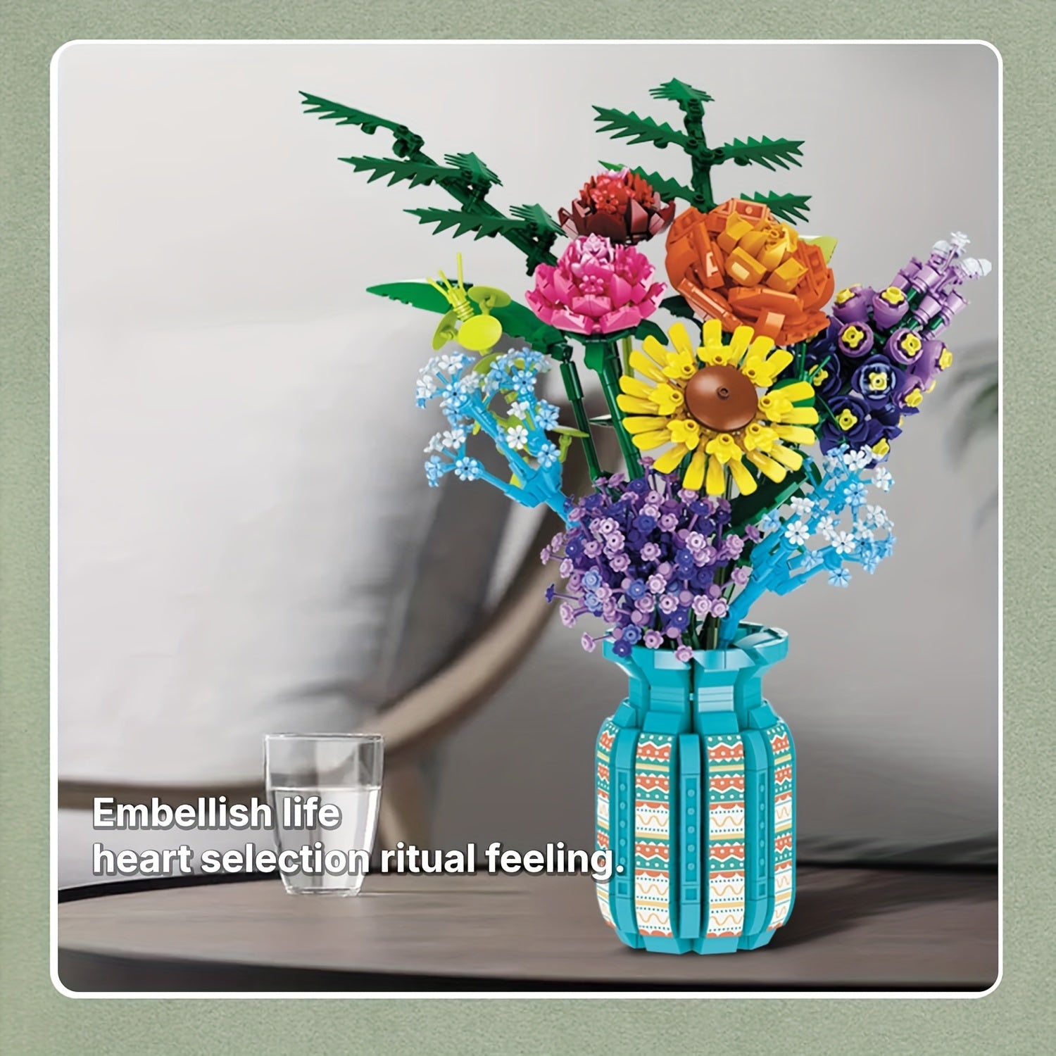 1853pcs Botanical Flower Building Blocks Set with Vase DIY Brick Craft Kit for Adults Home Office Decor Valentine's Day Mother's Day Birthday Gift