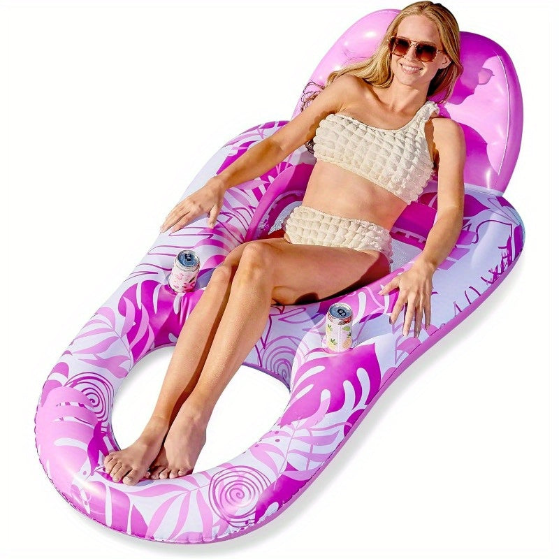 Inflatable Pool Float Lounger for Adults with Cup Holders & Footrest, Floating Recliner Chair Raft for Swimming Pool, Summer Water Party Relaxation Floaty