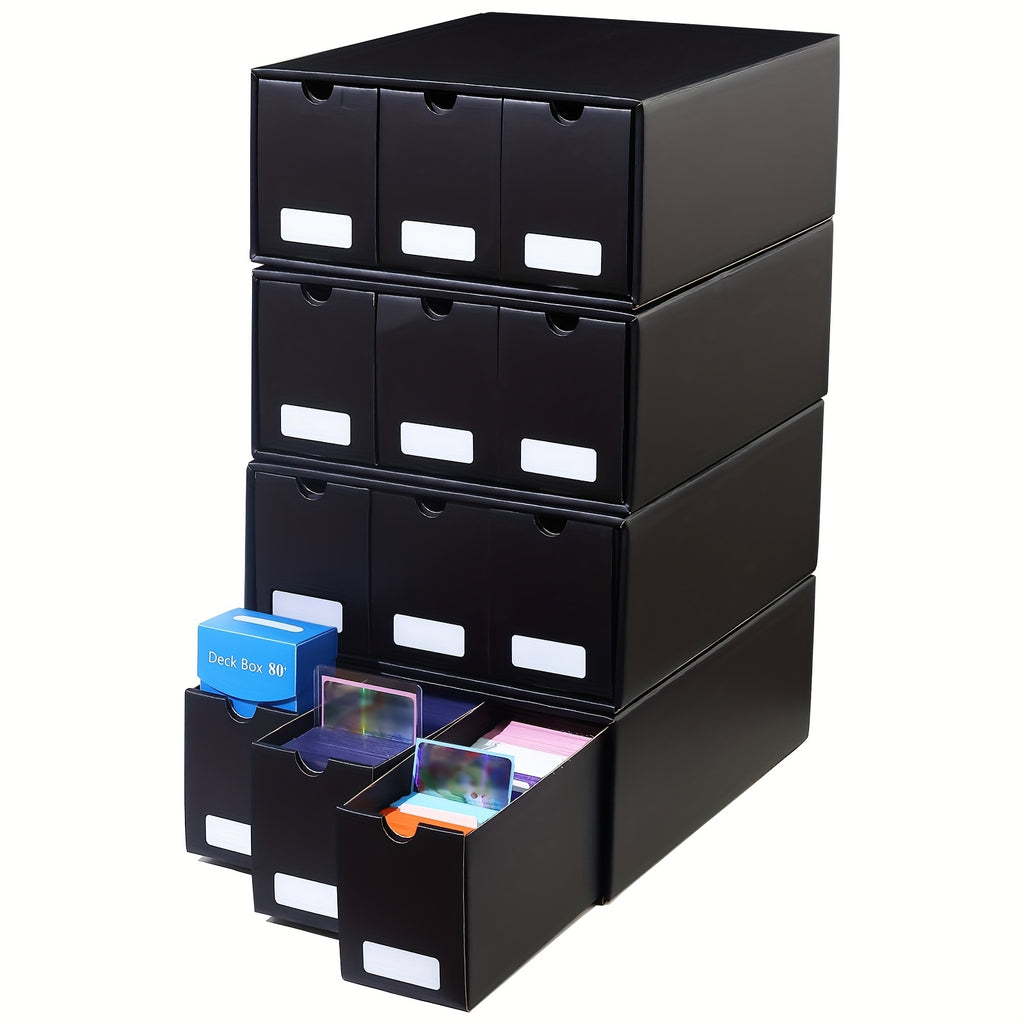 Trading Card Storage Box 12 Drawer Organizer with 50 Dividers for Pokemon Sports Baseball TCG MTG Yu-Gi-Oh Collector Gift Black White Christmas Birthday