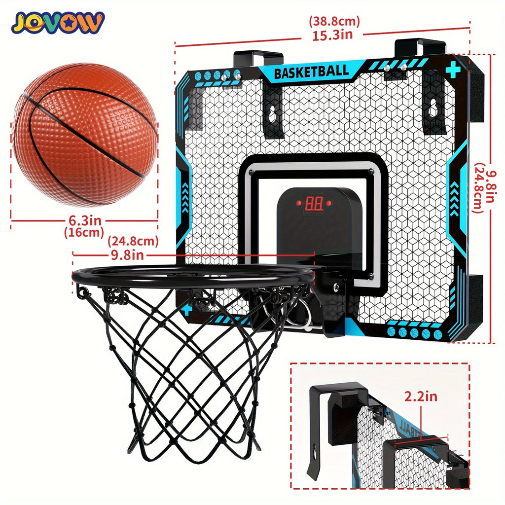 Kids Basketball Hoop Set with LED Lights Electronic Scoreboard 4 Balls Door Stand Indoor Outdoor Sports Toy for Boys Girls - Birthday Christmas Gift