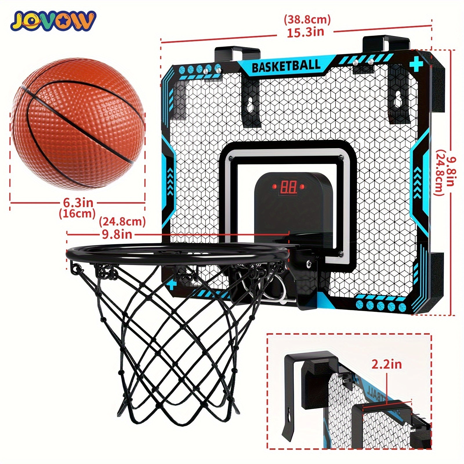 Kids Basketball Hoop Set with LED Lights Electronic Scoreboard 4 Balls Door Stand Indoor Outdoor Sports Toy for Boys Girls - Birthday Christmas Gift