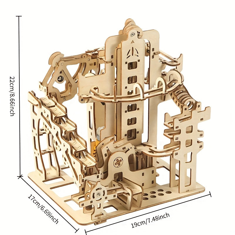 3D Wooden Ball Track Puzzle for Adults STEM Project, High-Difficulty Wood Building Model with 2 Expansion Sets, Home Decoration Holiday Birthday Gift for Men & Women