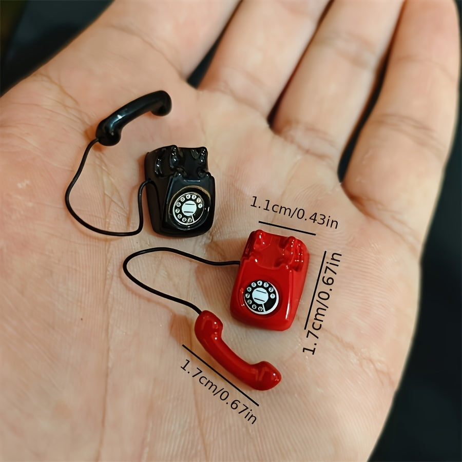 Dollhouse Miniature Vintage Rotary Phone 2pcs Alloy – 1:12 Scale Furniture Props for Pocket Scene Diorama DIY Decor Collector Gift