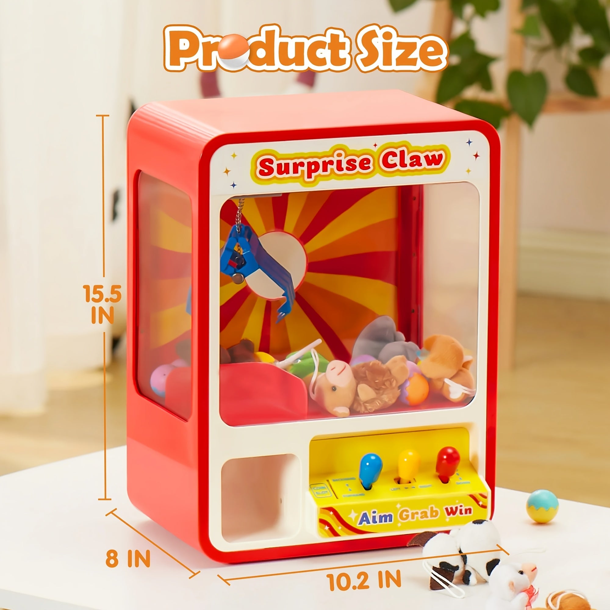 Mini Claw Machine Arcade Toy with LED Lights Adjustable Sound - Rechargeable Kids Claw Machine Birthday Christmas Gift Boys Girls Ages 3-8