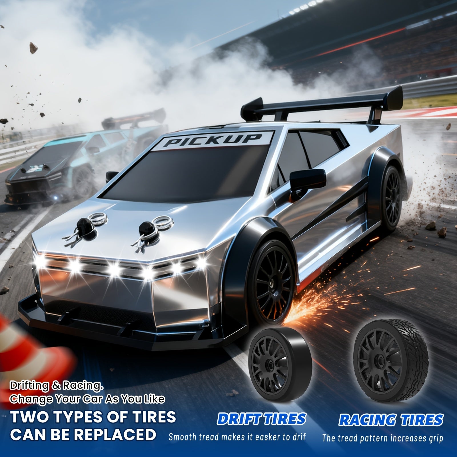 RC Car 1:24 Scale 4WD High Speed Drift Car with LED Lights & 2.4GHz Remote Control – All Terrain Off-Road Toy Car for Kids Boys Girls, Birthday Christmas Halloween Gift