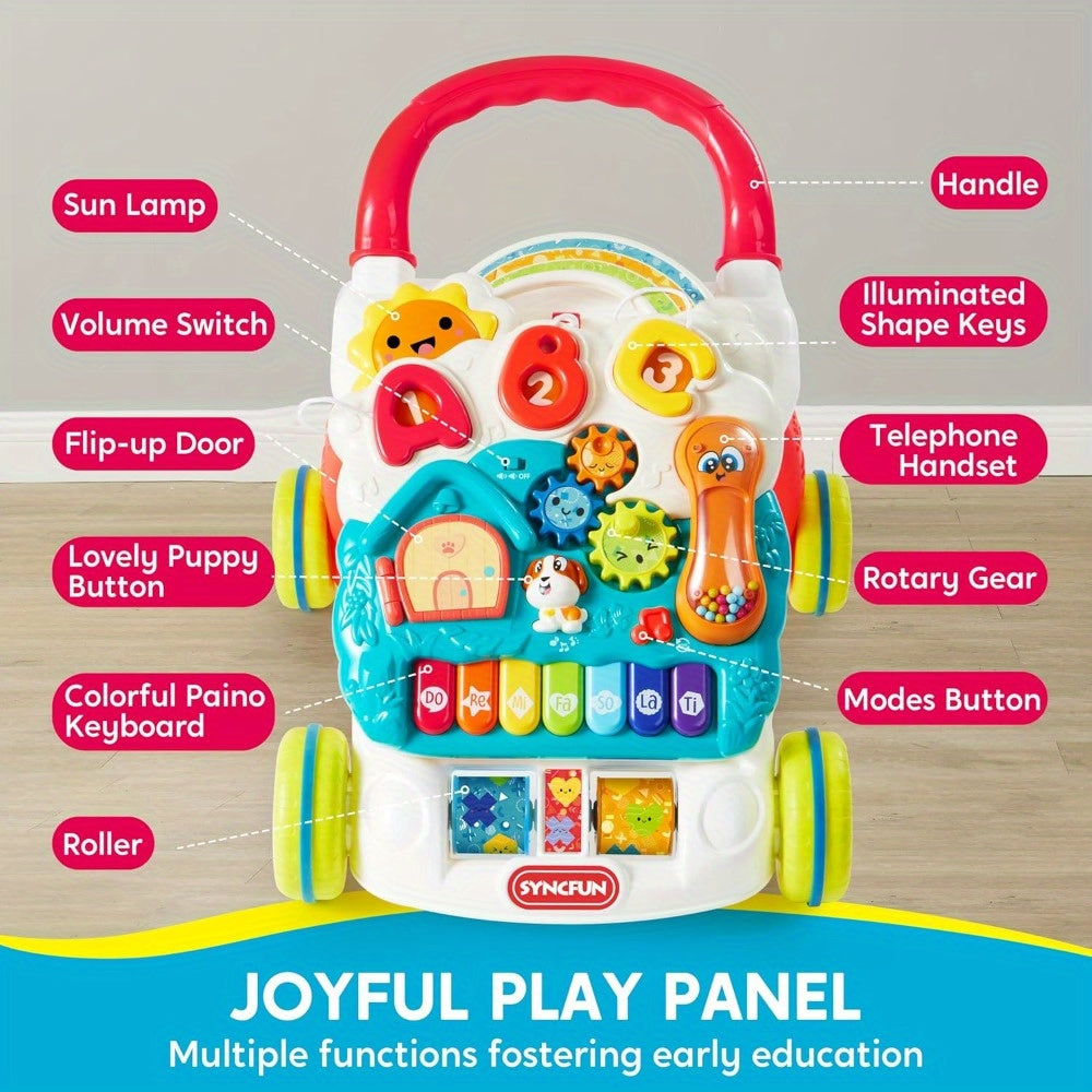 Baby Push Walker 2-in-1 Sit to Stand Learning Toy – Piano, ABC Buttons, Light-Up Sound Effects & Adjustable Speed Walker for Infant Boys & Girls