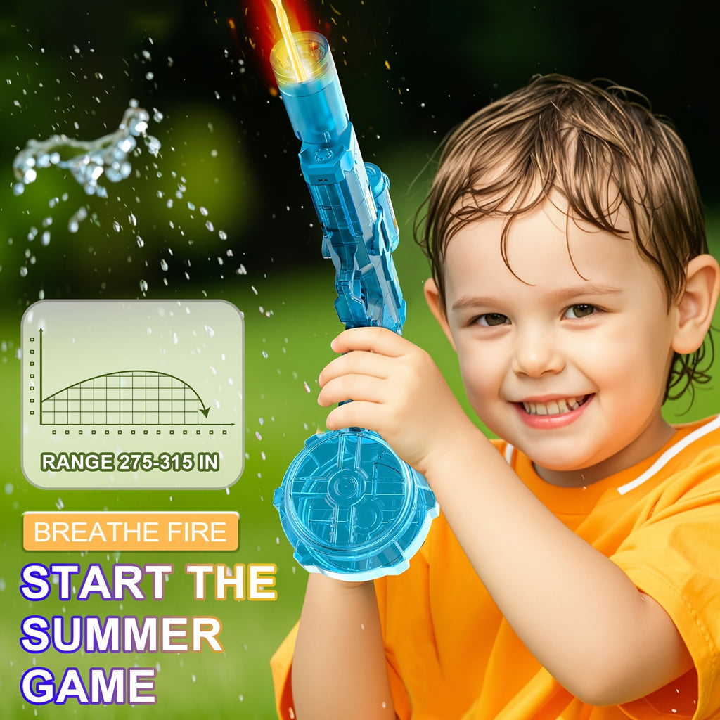 Electric Water Gun Handheld 32 Feet Range, Fire Pulse Flame Bubble Effect with LED Light & 2 Rechargeable Batteries, High Capacity Squirt Gun for Kids & Adults Pool Beach Backyard Outdoor Toy