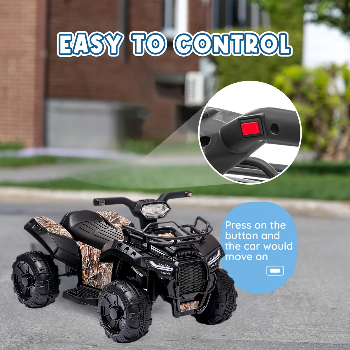 Electric Ride-On ATV for Kids 6V Battery Powered All Terrain Vehicle Toddlers Boys Girls Ages 3 4 5 Off-Road Quad Bike Birthday Christmas Gift