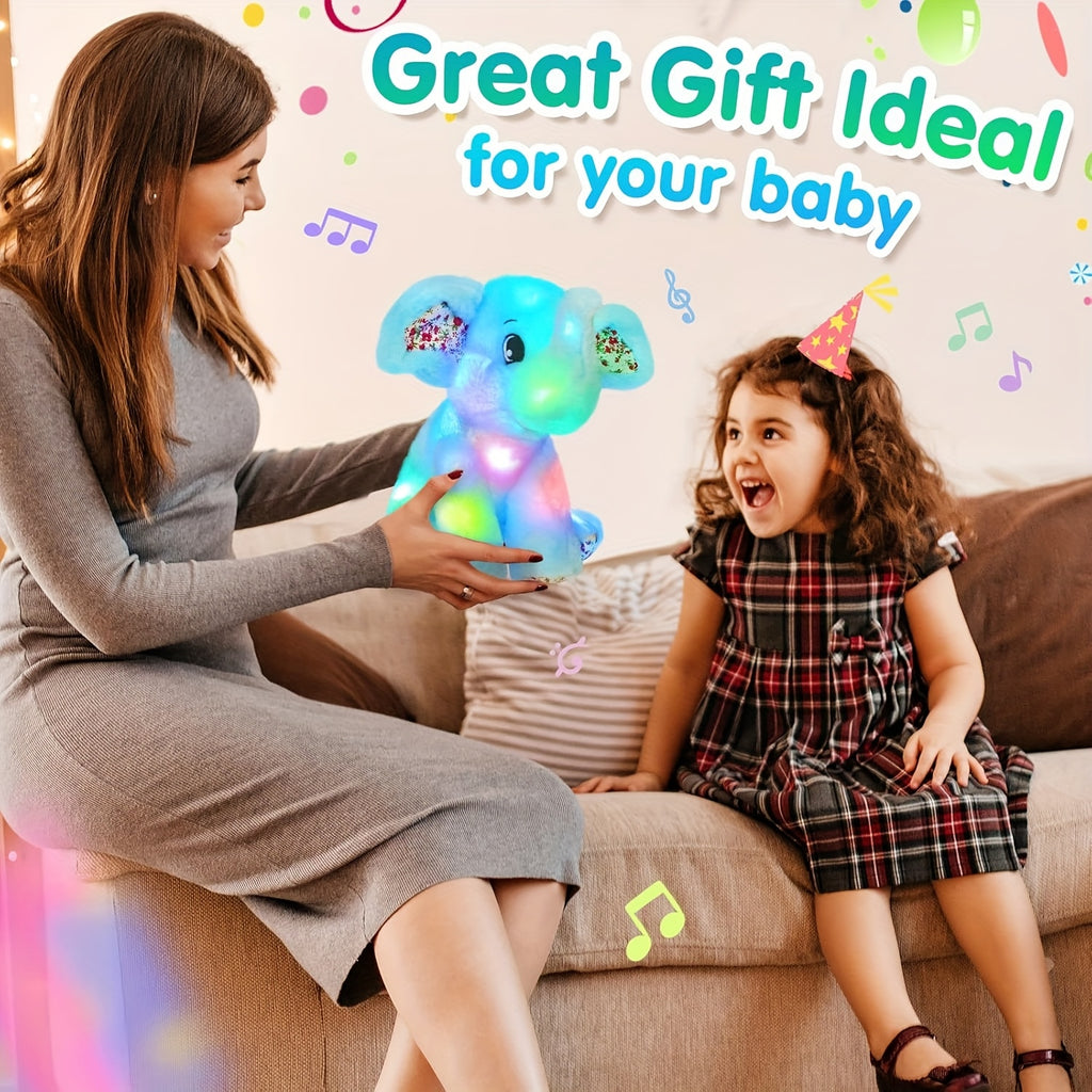 Musical Glowing Elephant Plush Toy with LED Light & Lullabies, Soft Stuffed Animal Nightlight Companion for Baby Toddler, Birthday Easter Gift for Kids