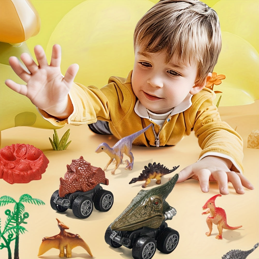 Dinosaur Truck Toy Car Set T-Rex Vehicle Playset for Boys Kids Toddlers with Dinosaur Figures Birthday Gift Ages 3+