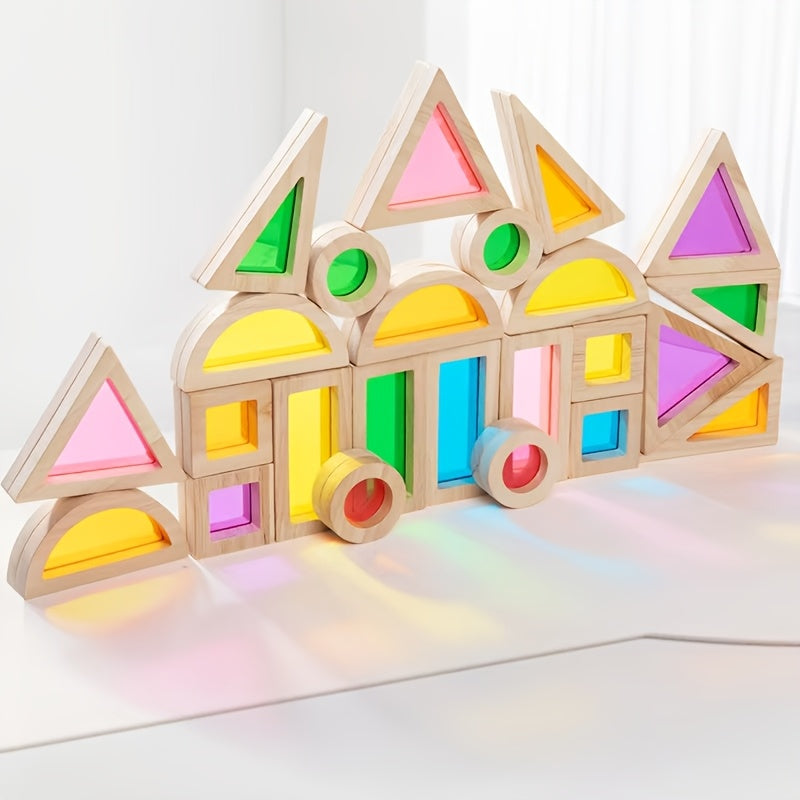 Translucent Colored Acrylic Building Blocks for Kids - Geometric Sensory Construction Toy, Parent-Child Bonding Educational Gift for Birthdays & Holidays